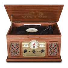 State 7-in-1 Music Center – 3-Speed Turntable, CD, Cassette, FM, Bluetooth