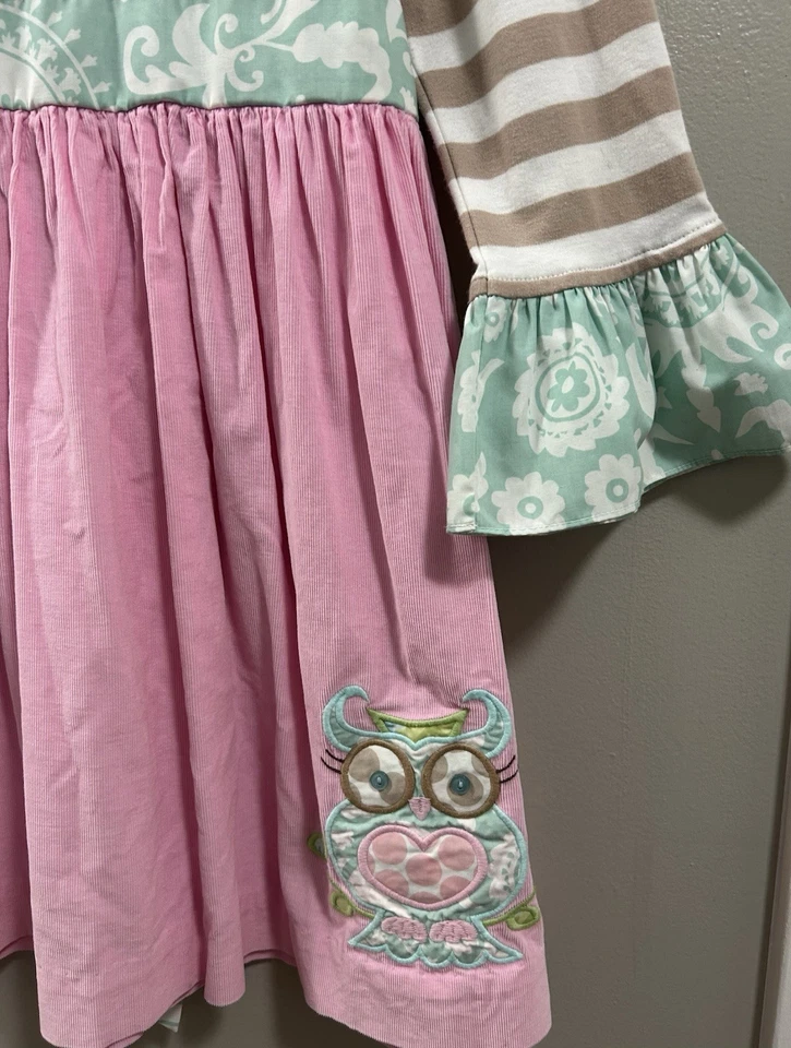 Shrimp And Grits Serendipity Girls Dress. Size 8 Owl Appliqué Bell Sleeves - Image 2 of 4