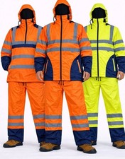 mens hi vis waterproof suit reflective rain jacket and trousetr s-3xl