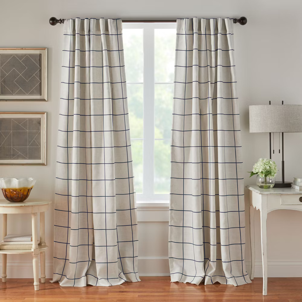 Brighton Windowpane Plaid Lined Room Darkening Window Curtain Panel  - 52