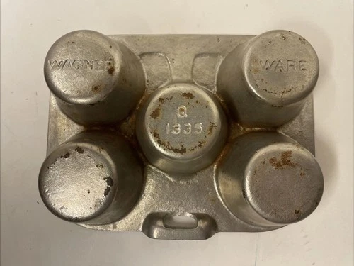 Vintage Wagner Ware Q 1335  Nickel Plated Cast Iron 5 Muffin Pan