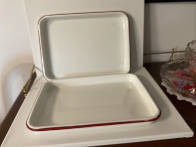 12x15 enamel Ware Metal Solid  white trim in red(2 each)