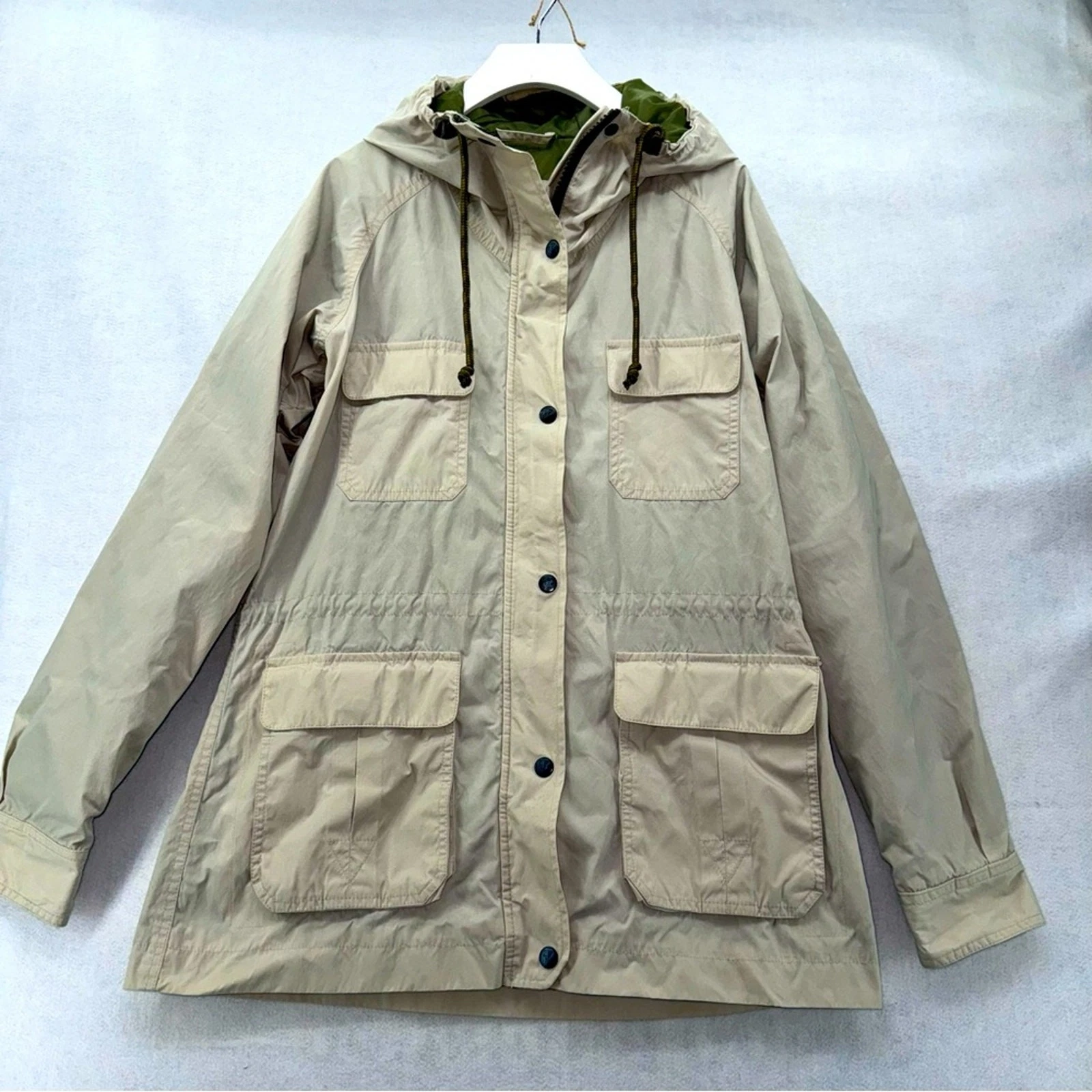 Men’s Eddie Bauer Genuine Mountain Parka Tan Medium Drawstring Waist Dual Zipper