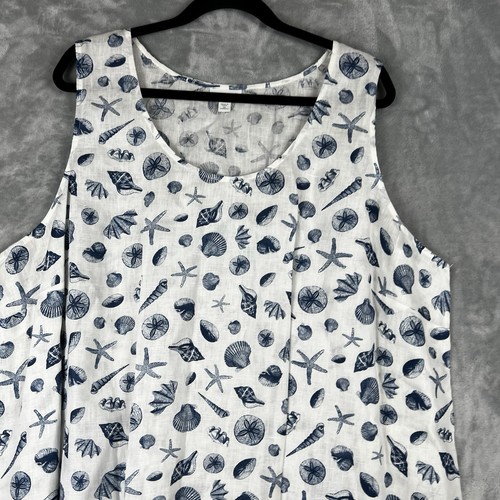 J.Jill Tops Love Linen Plus 3XL Sleeveless SeaShell Printed Blouse Preppy Beach - Picture 2 of 11