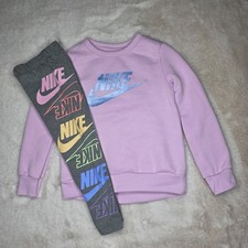 Nike Fleece Long Sleeve Sweatshirt Leggings 2Pc Set Pink/Gray Girls Size 4 NWT