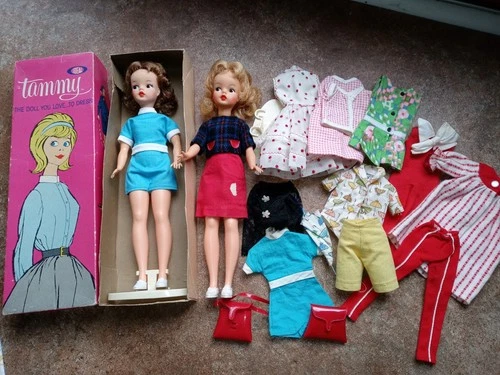Ideal Tammy Dolls Lot of 2 Dolls + Clothes Stands and One Original Box