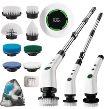 Cordless Electric Spin Scrubber 8 Brush Heads Adjustable Handle Waterproof