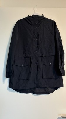 NWOT J.CREW NAVY BLUE HOODED RAIN COAT JACKET ANORAK DRAWSTRING CORD WAIST SMALL