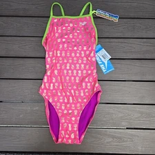 TYR The Finals Aloha Foil Pink/Gold Women's  1 Piece Size 32 Swimsuit New