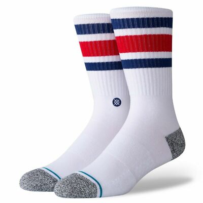 STANCE BOYD CREW-SOCKEN. NEU GESTREIFT BLAU WEISS BOGENSTÜTZE GEPOLSTERTE WADE W26