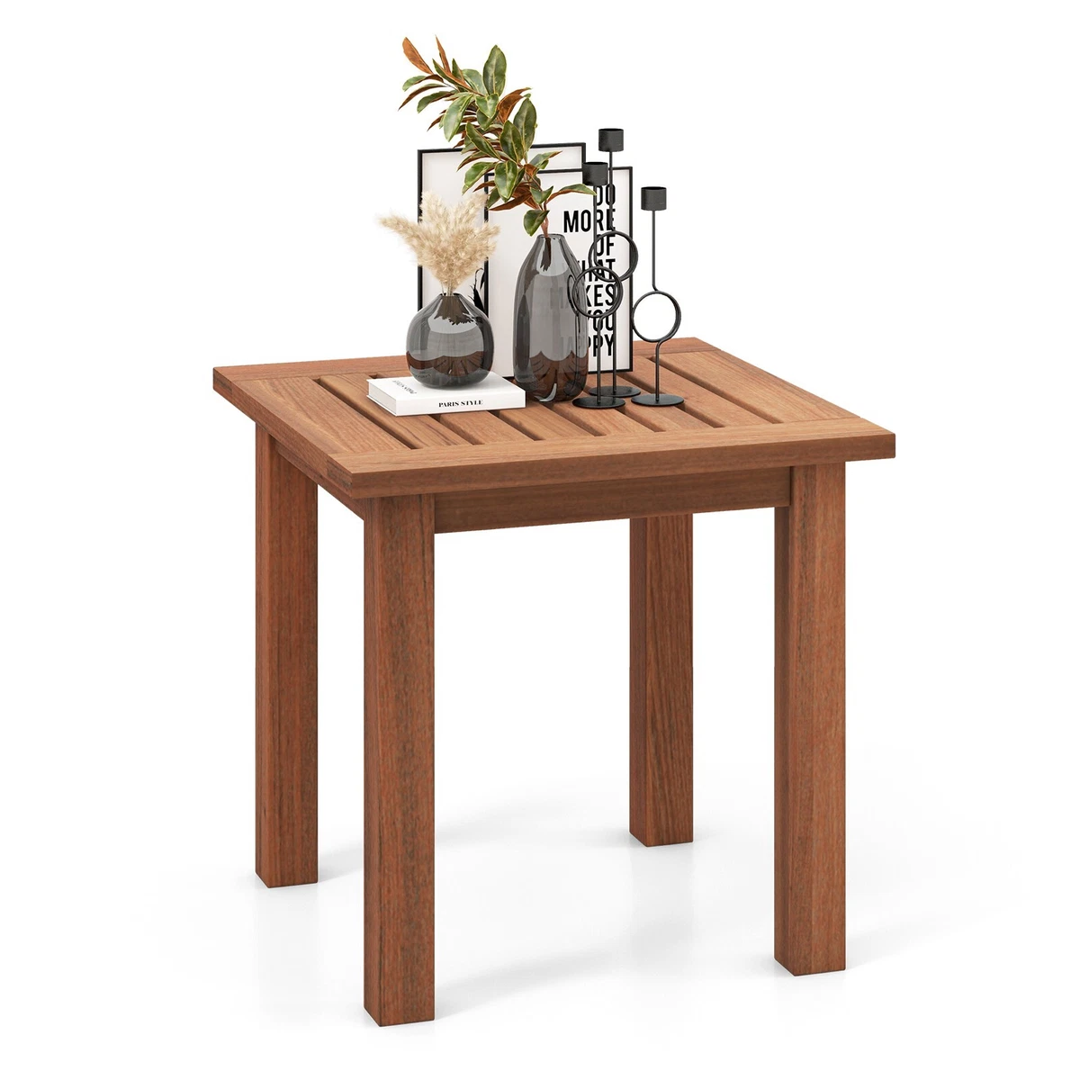 Patio Hardwood Side Table Outdoor Square End Table Wooden Slatted Coffee Table