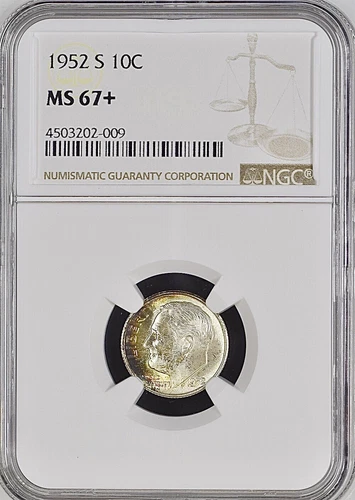 1952-S 10C Roosevelt Dime Ten Cent  MS67+ Rainbow Toning   4503202-009