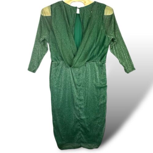 Ashley Stewart Green Shimmer Lurex Drape Back Sheath Party Dress WMN's sz 26/28 - Picture 2 of 7