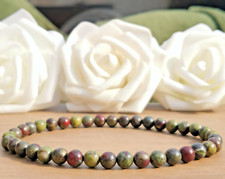 Handmade Natural Dragon Bloodstone Elastic Stretch Bracelet - 4mm Round Beads