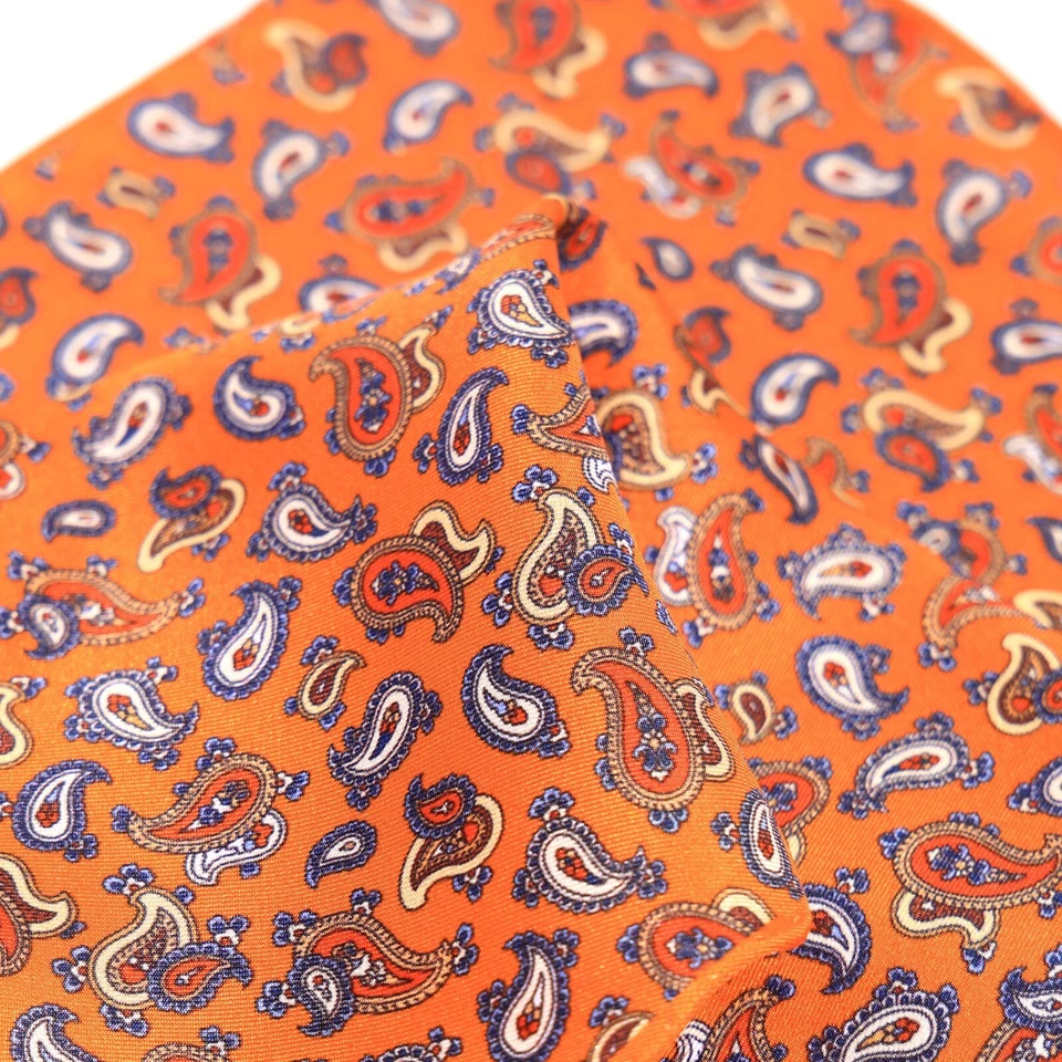 Cuadrado de bolsillo 100 % sarga de seda naranja pequeño cachemir enrollado a mano 11,8" 30 cm para hombre Foto 3 de 4