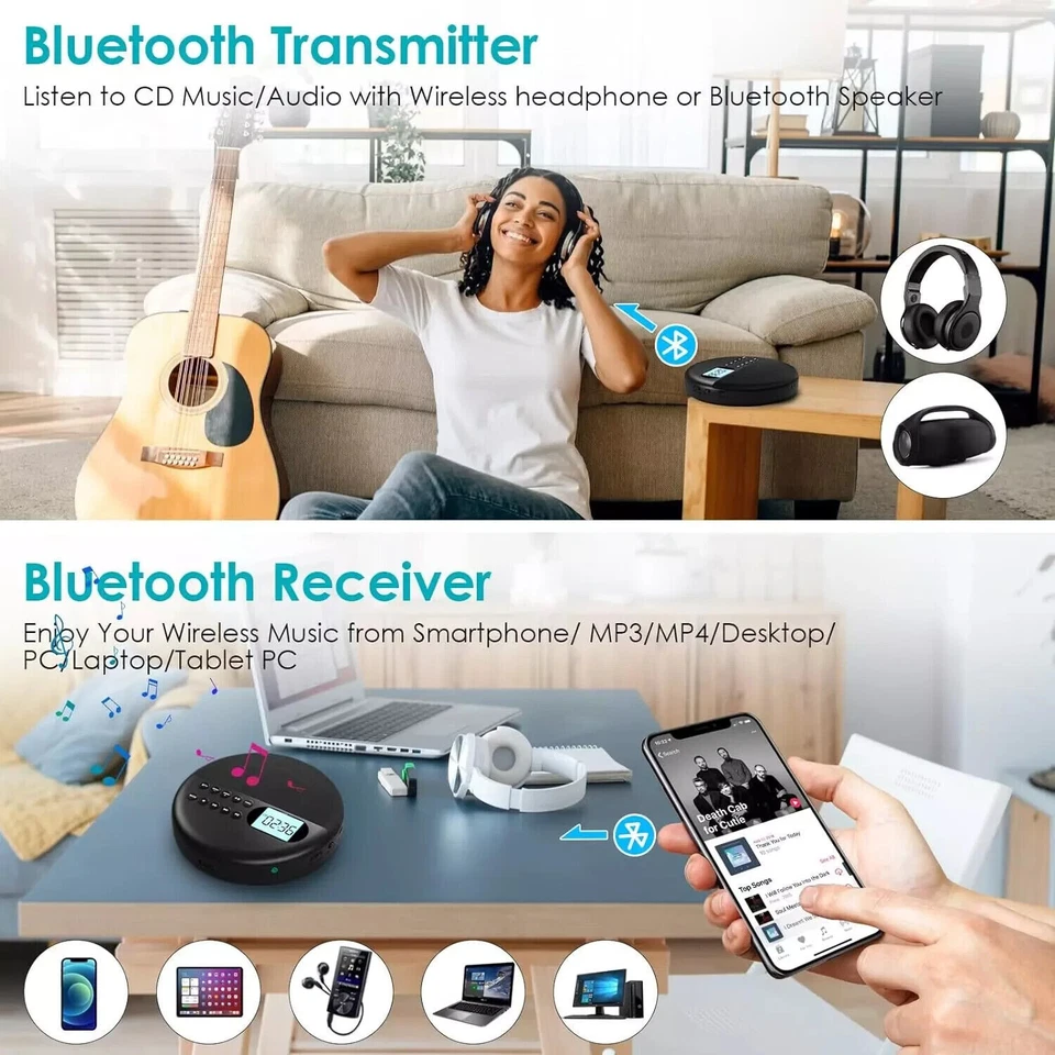 Tragbarer CD Player mit Bluetooth Lautsprecher Integrierte 1500mAh Akku CD - Bild 4 von 4
