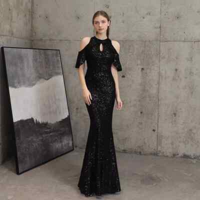 Kleid Kleid Elegant Lang Event Abend Schwarz Schleppe Strass Meerjungfrau 96275