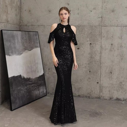 Robe De Soirée Noire à Strass - Taille Unique (36 à 42) - Neuve Avec étiquettes