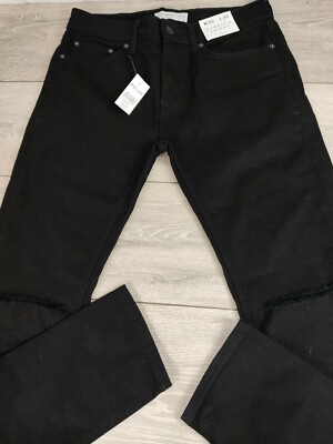 Topman Black Ripped Knie Stretch Skinny Fit Jeans W30 L30 SCHWARZ NEU