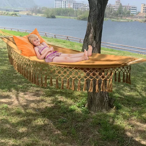 Boho Hammock Camping Hammock Outdoor Hanging Swing Sleeping Garden Patio US - Picture 3 of 31