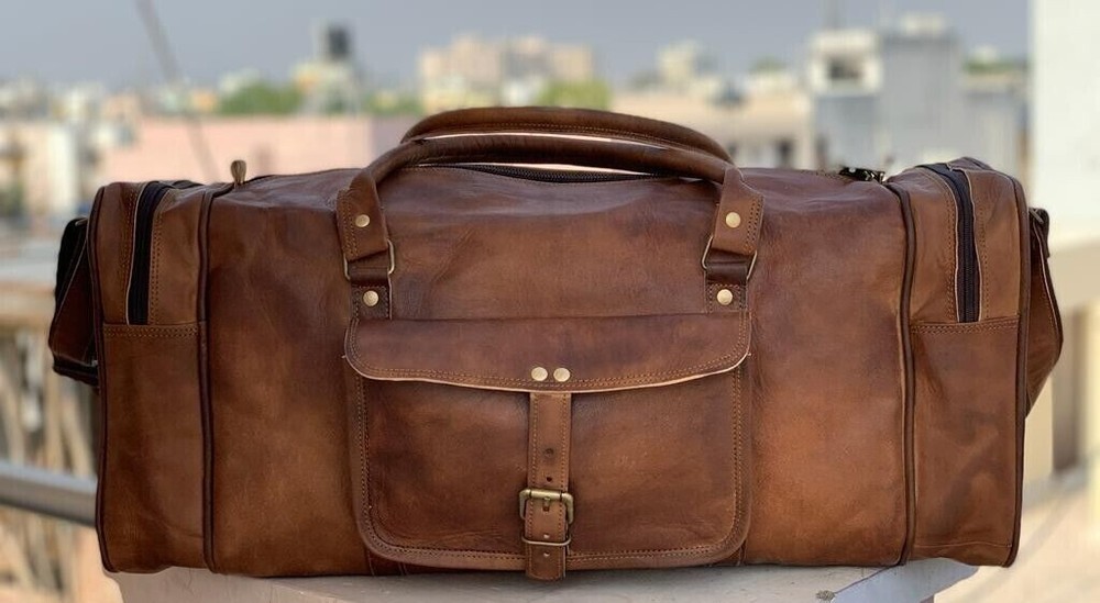 Men's Duffel Bag Vintage Leather Duffle Travel New Gym Luggage Genuine Overnight