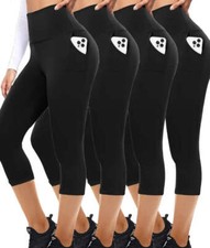 Women's 4 Pack High Waisted Capri Leggings with Pockets - Tummy Control, Butt Li