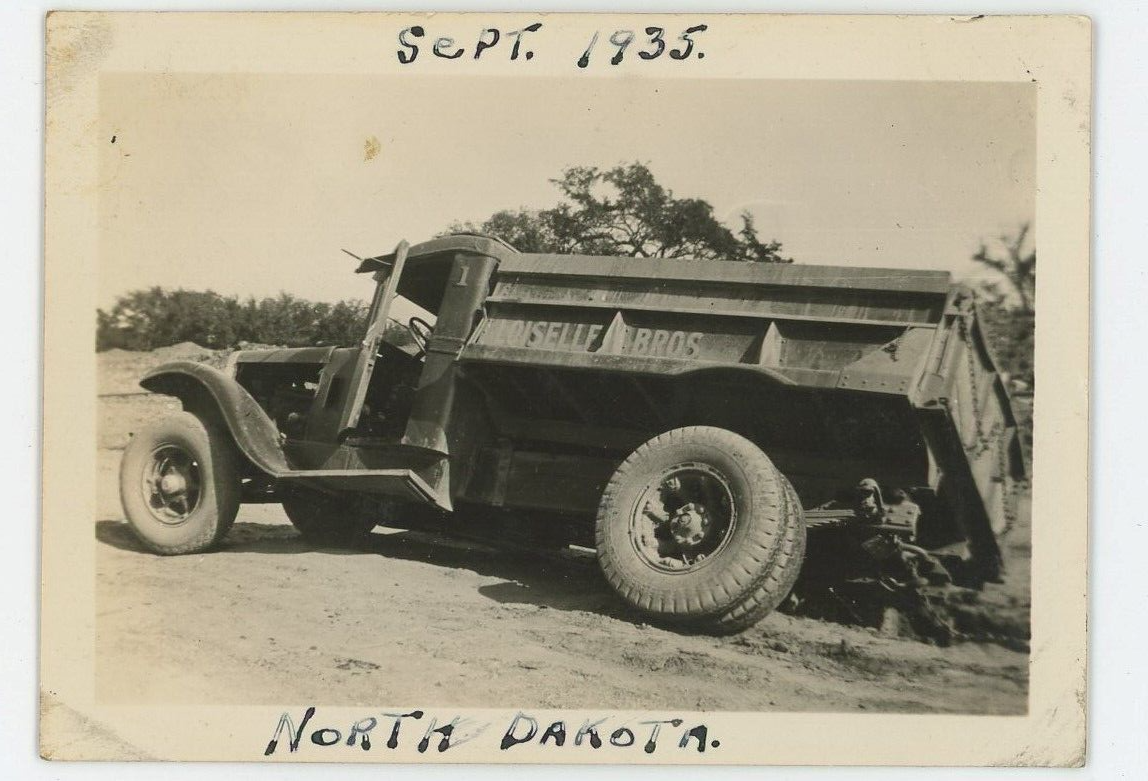 Vintage Photo Loiselle Bros. Farm Truck Stuck In Mud Field Side Country