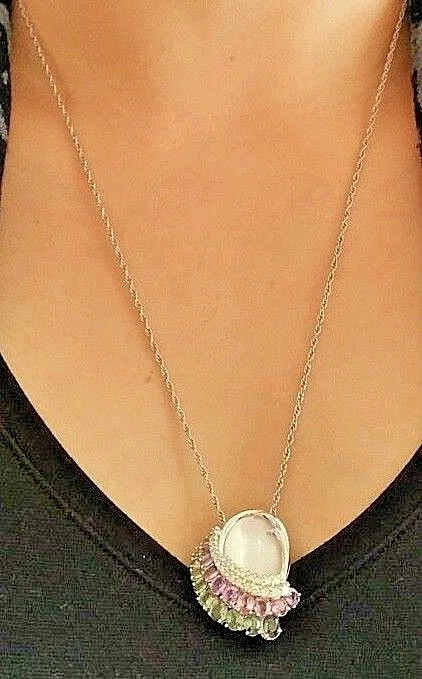 Collar de zafiro rosa y verde, diamante y madreperla en platino-HM1494SI