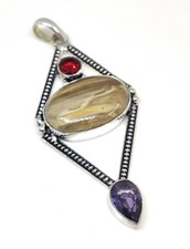 Natural Imperial Jasper, Garnet, Amethyst Handmade Fashion Jewelry Pendant