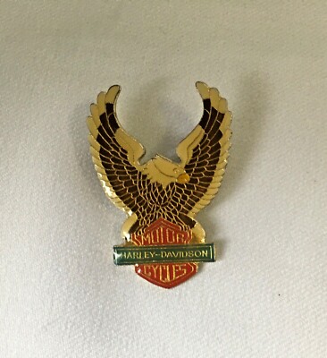 Vintage Harley Davidson Upwing Spread  Eagle  Lapel Vest Double Pin Enamel