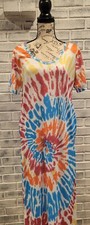 New Hippie Tie Dye Dyed Swimsuit V-Neck Beach Coverup Dress, L