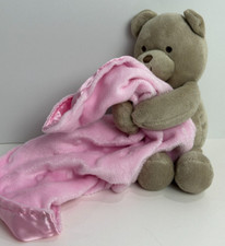 Carters Child Of Mine Plush Tan Brown Bear Rattle Pink Security Blanket Baby Toy