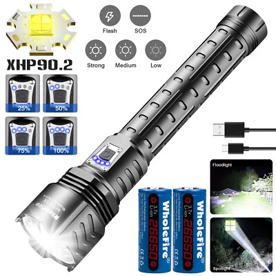 WHOLEFIRE Super Bright 990000LM XHP90.2 LED Flashlight Poweful Tactical Rechargeable Torch