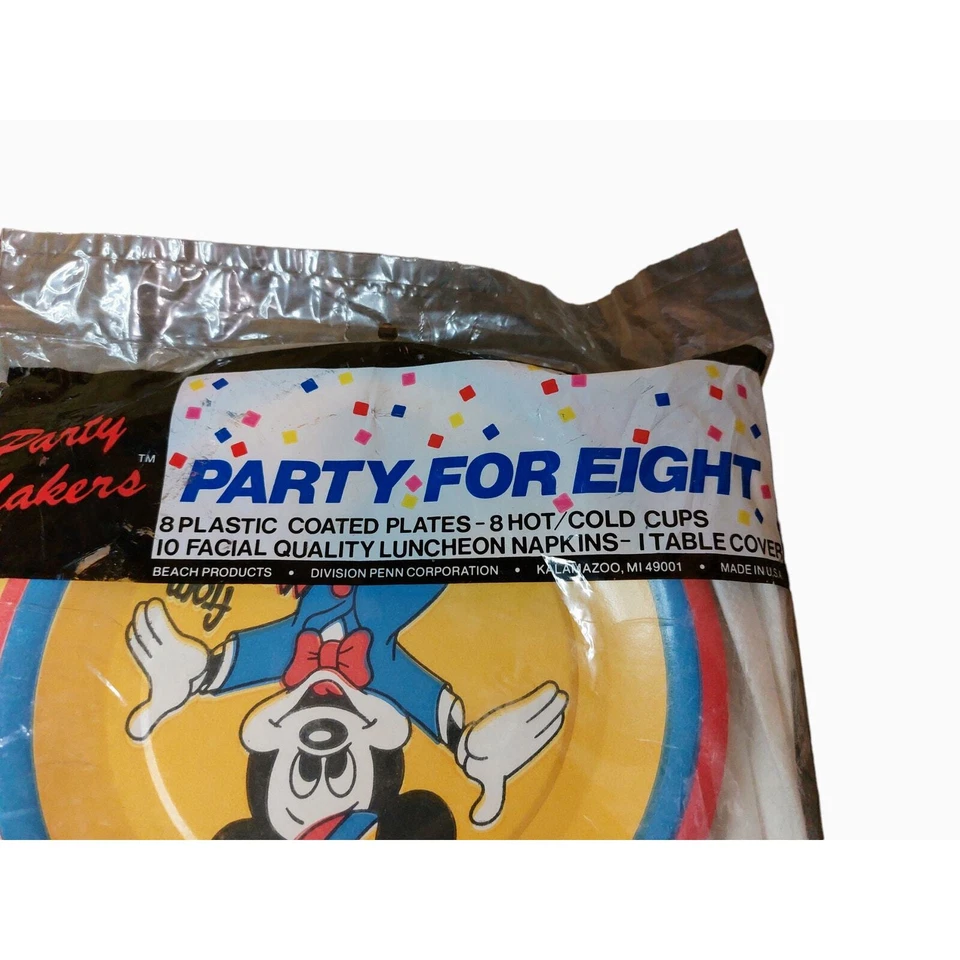 Juego de decoración de fiesta Disney Mickey Mouse para 8 vintage hecho en EE. UU. sellado Foto 2 de 4