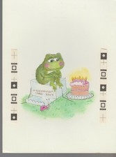 IT'S YOUR BIRTHDAY Cartoon Frog Ladybug w/ Cake 7x9.25" Greeting Card Art B8831