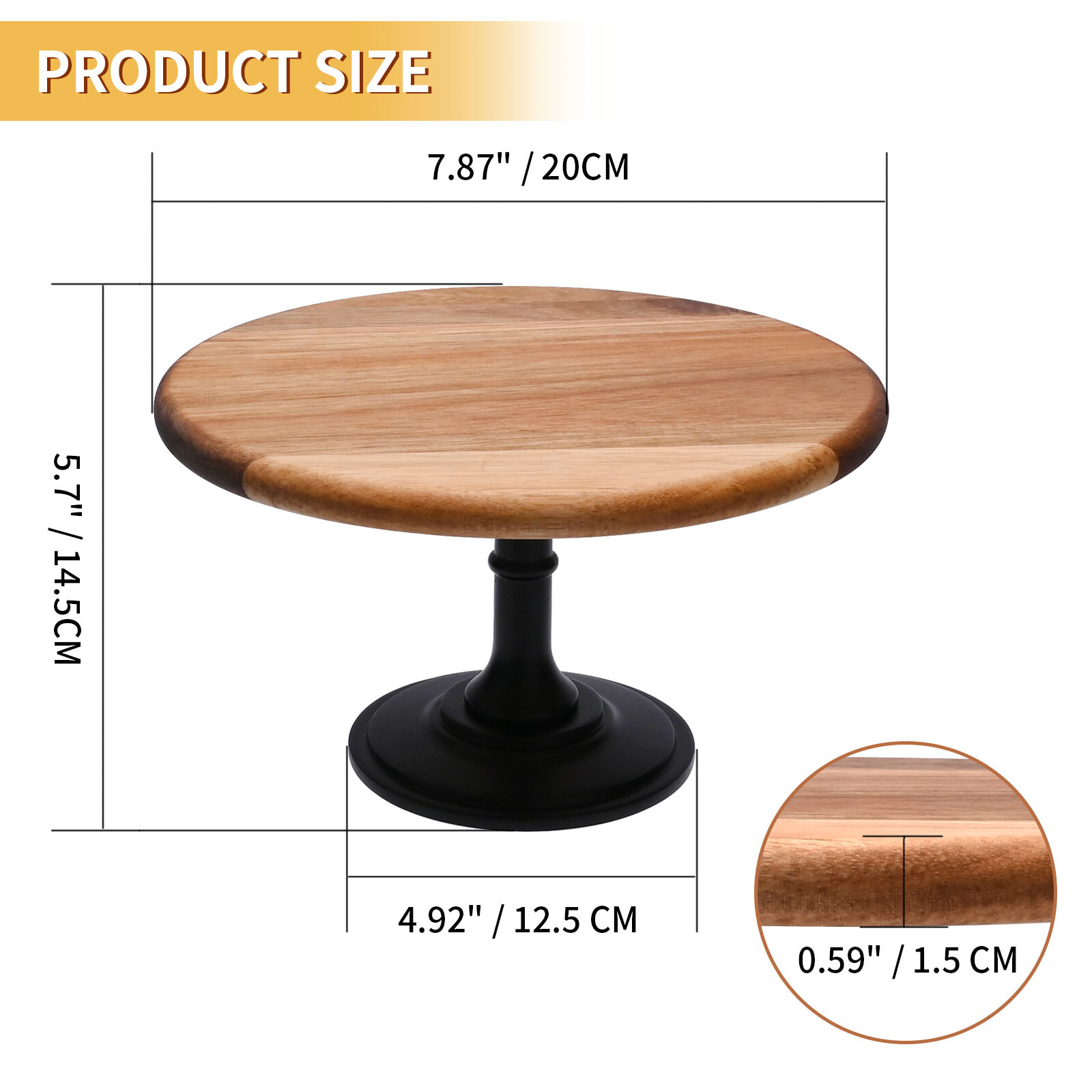 8in Round Wood Server Cake Display Stand Dessert Cupcake Display Tray