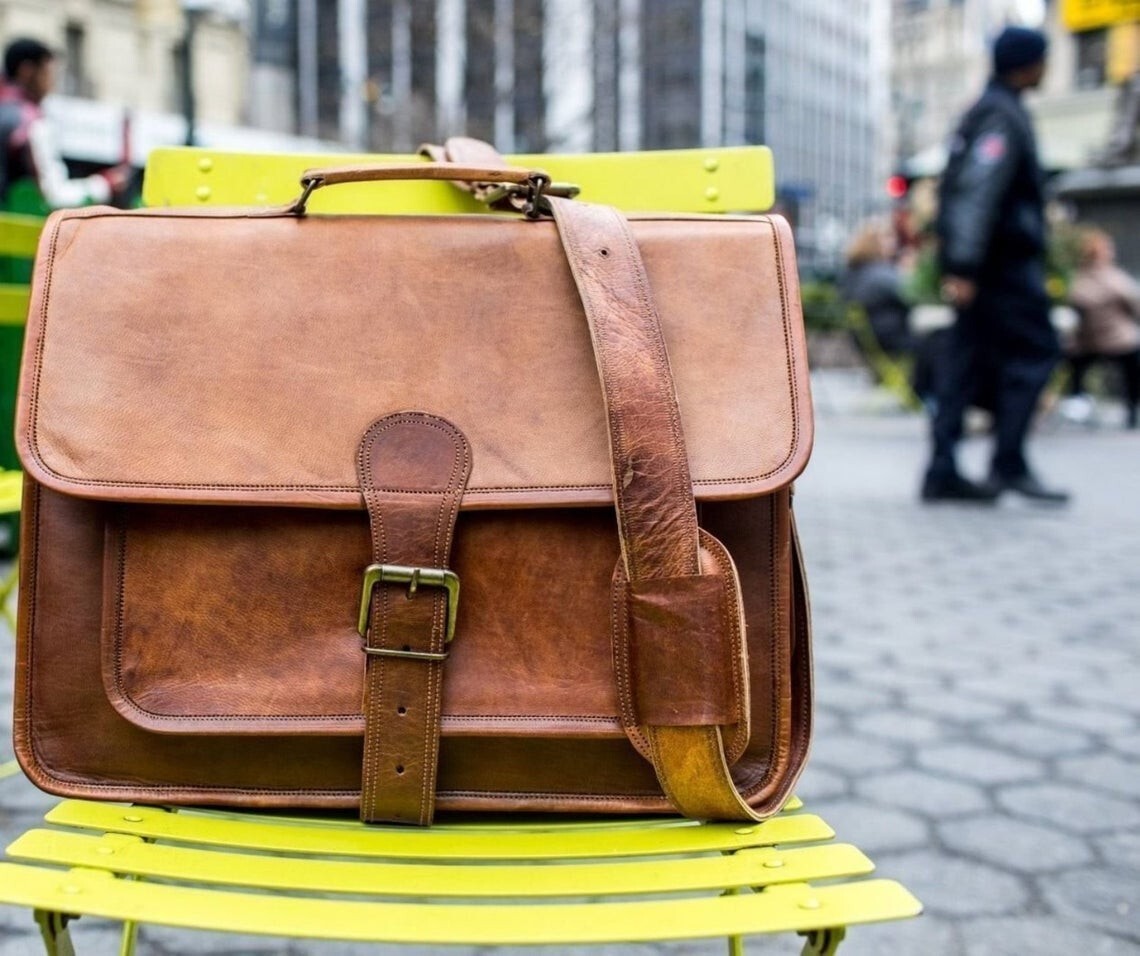 Bag Leather Genuine Messenger Shoulder Men's Vintage Laptop Briefcase Satchel