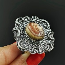 Natural Rhodochrosite Oval Gemstone 925 Sterling Silver Ring Size-8 US