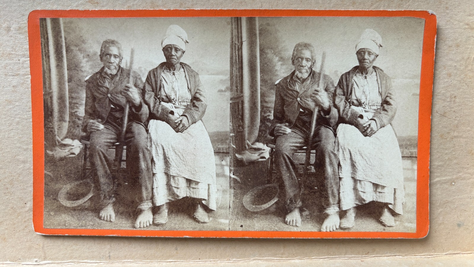 Black Americana Stereoview Jack & Abby Landlord Aged 100 & 110
