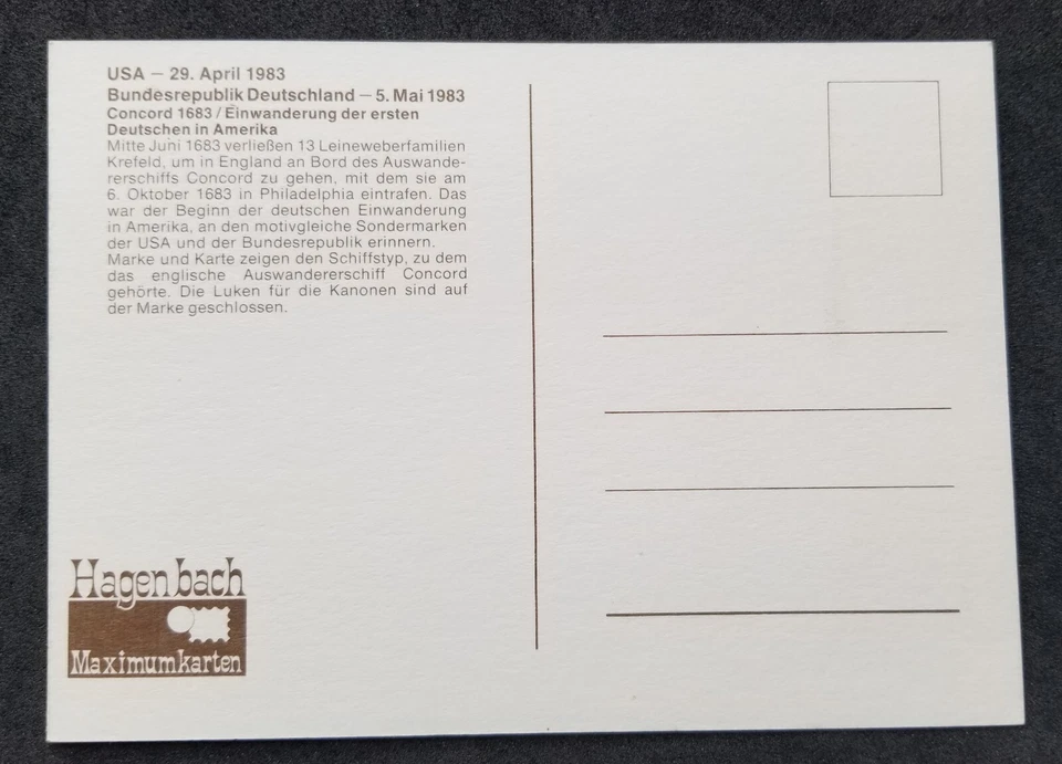 [SJ] USA US Germany Joint Issue Sailing Ship 1983 (maxicard) *Germantown PMK - Image 2 of 4