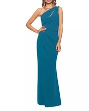 AQUA Cutout One Shoulder Gown Women's 0 Azure Asymmetric Neck Back Zip Closure