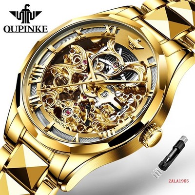 Oupinke Skeleton Men's Watch, Automatic mechanical, Swiss Technology, Waterproof