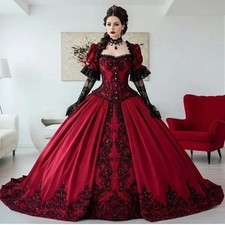 Vintage Burgundy Black Prom Dresses Long Sleeves Lace Appliques Evening Gowns