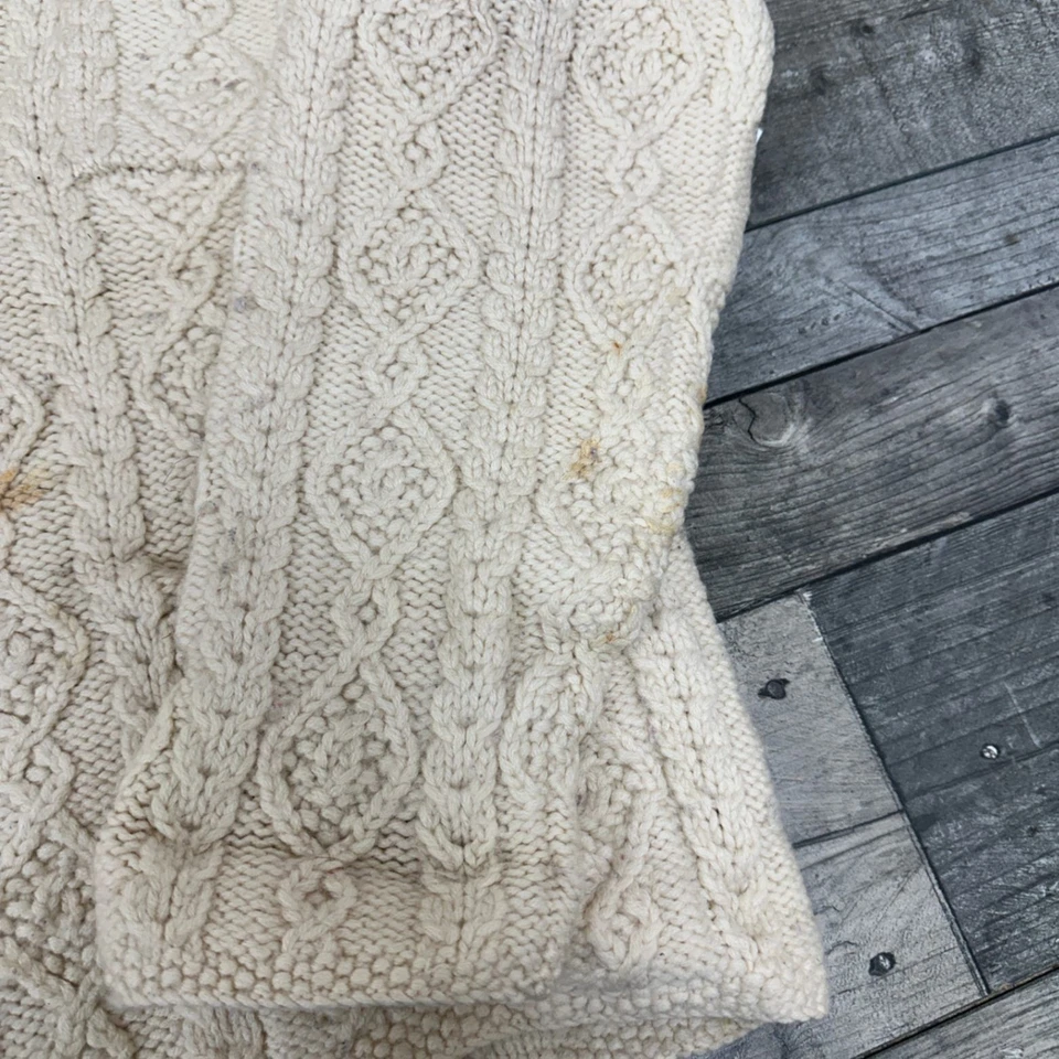 Jersey tejido con cable Aran vintage crema grueso lana pescador para hombre grande Foto 3 de 4