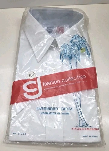 Vtg Kmart 16.5 Short Sleeve Shirt CJ Fashion Collection Wht Permanent Press NEW