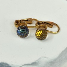Gold Tone Aurora Borealis Faceted Crystal Ball Drop Earrings Vintage Dangle