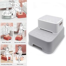 Gray Double Up 2 Step Stool Anti-Slip Sturdy for Toddler Kids Bathroom Potty