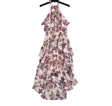 Express Women's XS Floral Halter Tiered Hi low Midi Sun Dress   B0965