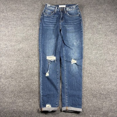 Flying Monkey Jeans Womens 25 High Rise Distressed Straight Leg Blue  Y3986