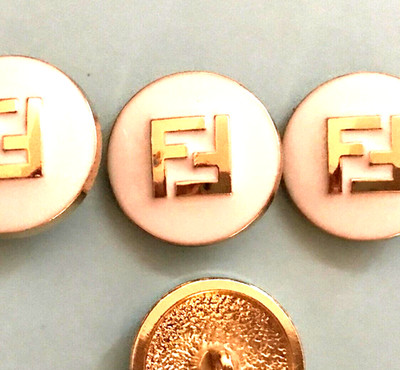 5 FENDI Knöpfe Metall gold & weiß 23 mm FF FENDI Logo Knöpfe 5 Stück RAR 